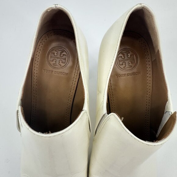 TORY BURCH georgina bootie shoes heels patent leather ivory pointed toe 7.5 - Picture 5 of 11